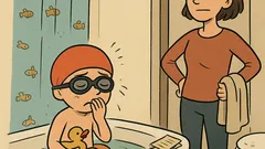 Vic: Mama, mučno mi je od učenja plivanja!